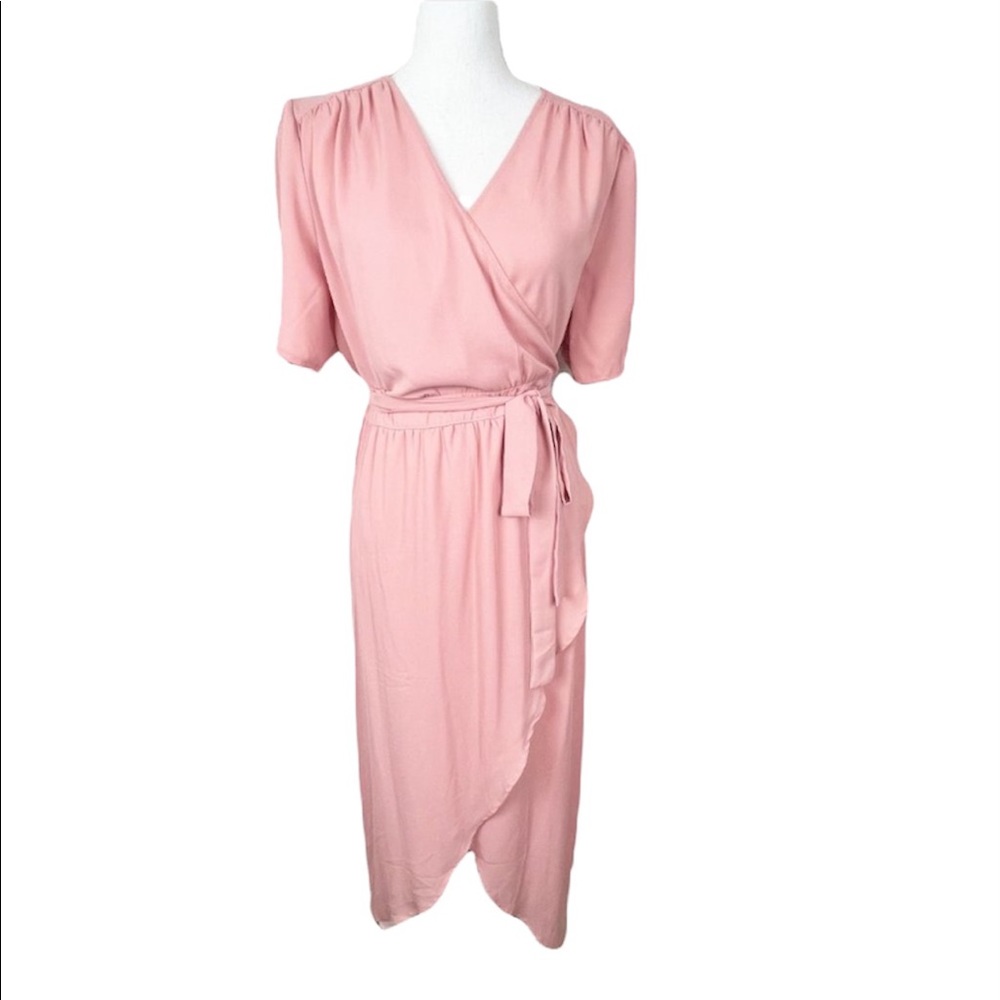 Standards and Practices Dress Women Extra Large Pink Wrap S/S Bridesmaid NWT
